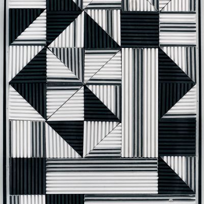 PIECE 65/14, 1967, tempera / cannelured plank structure, 70x50cm