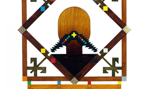 MOUSTACHE MAKES THE MAN, 2010, colored wood, 110x75cm