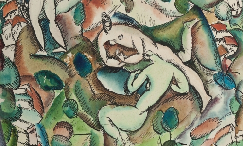 NUDES IN THE LANDSCAPE, 1924, Indian ink and watercolor / paper, 30x23.7cm