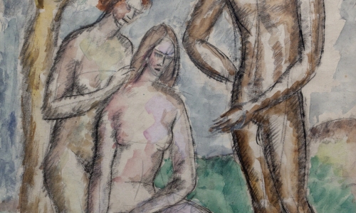 THREE NUDES IN THE LANDSCAPE, 1919, pencil and watercolor / paper, 31x26cm