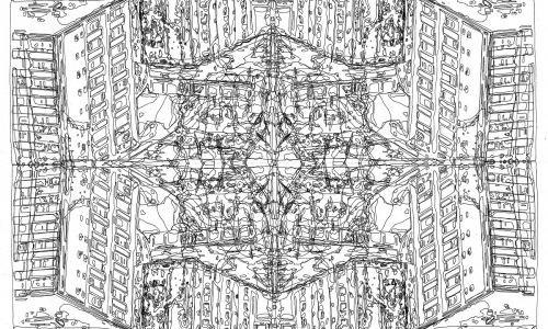 Cityscape I  #doublemirrored, 2016, India ink on paper, 40x40 cm