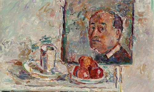 SELF-PORTRAIT IN STILL-LIFE ON THE WHITE LITTLE TABLE, 1965, oil on canvas, 92x73cm, private collection