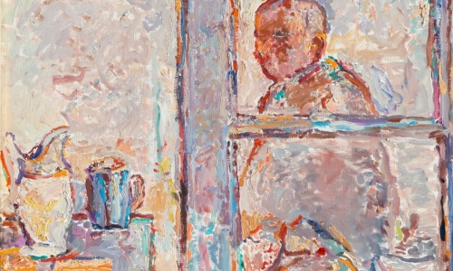 FIGURE IN THE GLAZED DOOR III, 1978, oil on canvas, 92x73cm, private collection
