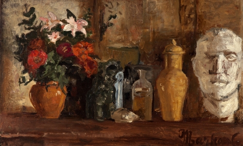 STILL-LIFE WITH PLASTER HEAD AND FLOWERS, 1934, oil on canvas, 54x81cm, private collection