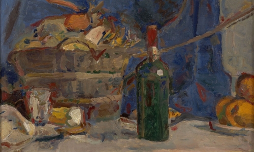 STILL-LIFE WITH BOTTLE, oil on canvas, 100x80cm, private collection