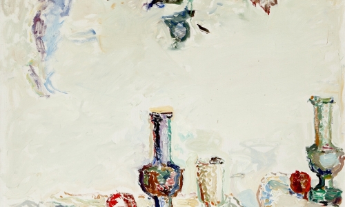 WHITE STILL-LIFE WITH LEAVES, 1975, oil on canvas, 92x73cm, private collection