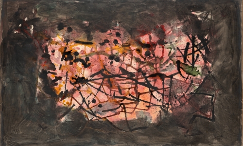 COMPOSITION, mixed media on paper lined on canvas, 58×92cm