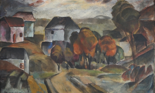 LANDSCAPE WITH HOUSES, c. 1922, oil/canvas, 76x113cm