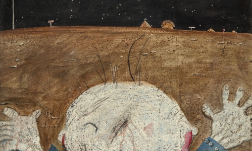 RETURN OF THE NATIVE (Povratak kući), 16. I 1963, mastila u boji i vosak na papiru, 58,5x73,5cm