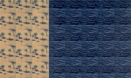 #CFRP Comb. No. 1, 2020, polyptych, SKY, oil on canvas, 60 × 120 cm; PALMS, oil on canvas, 160 × 60 cm; SEA, oil on canvas, 180 × 100 cm