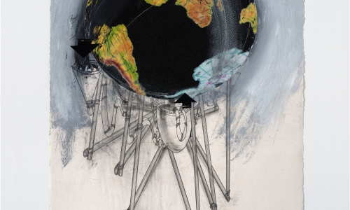 GLOBUS, 2012, kolaž i akrilik na ručno rađenom papiru, 170 × 125 cm