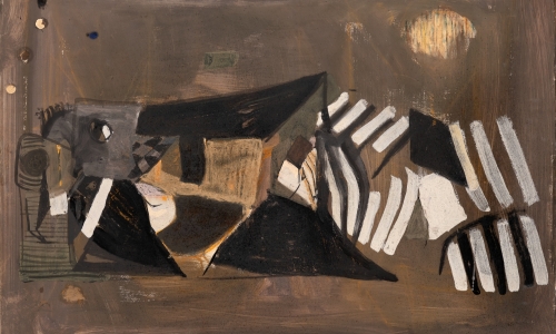 COMPOSITION,1953, mixed media on paper lined in canvas, 50×65cm
