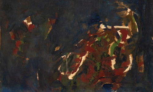 COMPOSITION, mixed media on paper lined in canvas, 1958, 54×75cm
