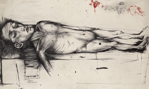 DEAD MAN, 1959, India ink on paper, 71 × 100.5 cm