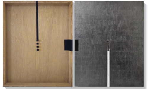 ASSIMILATION - CONTAINMENT, 2014, dyptich, graphit, acrylic, perforated panel, 72 x 57 cm (each)